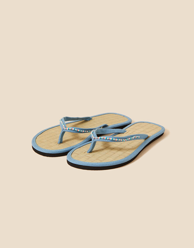 Beaded Seagrass Flip Flops, Blue (BLUE), large
