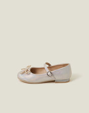 Girls Pearly Bow Iridescent Ballet Flats, Ivory (IVORY), large