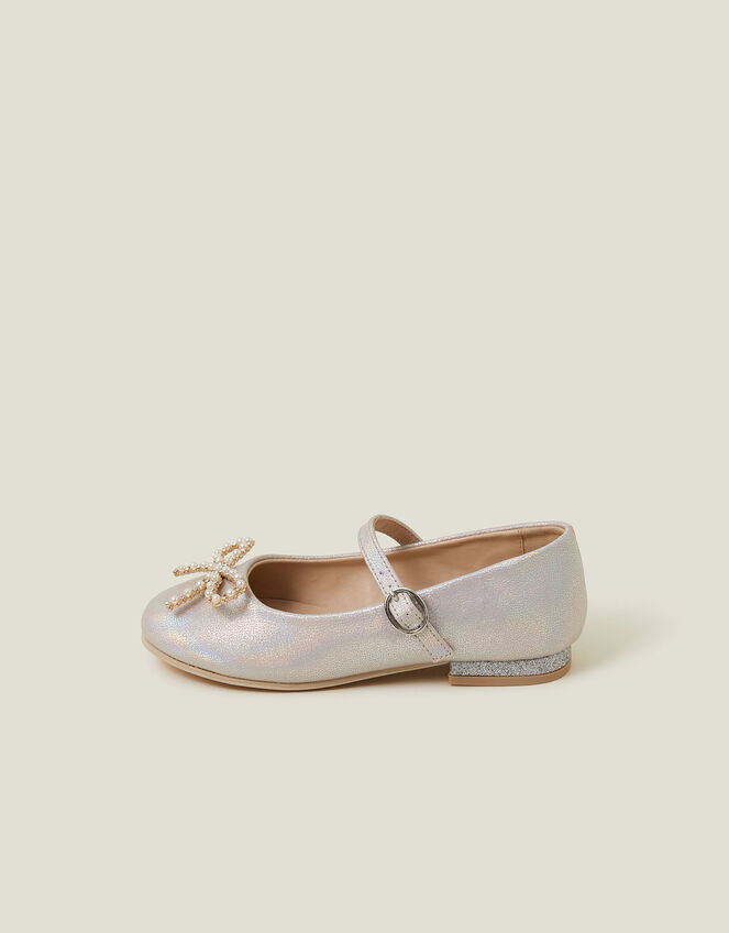 Girls Pearly Bow Iridescent Ballet Flats, Ivory (IVORY), large