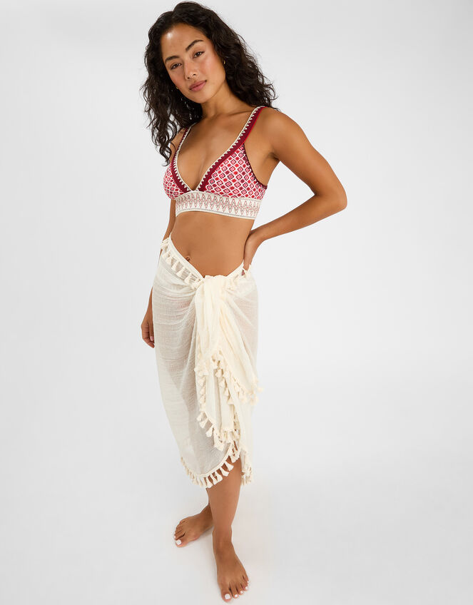 Tassel Trim Sarong, Ivory (IVORY), large