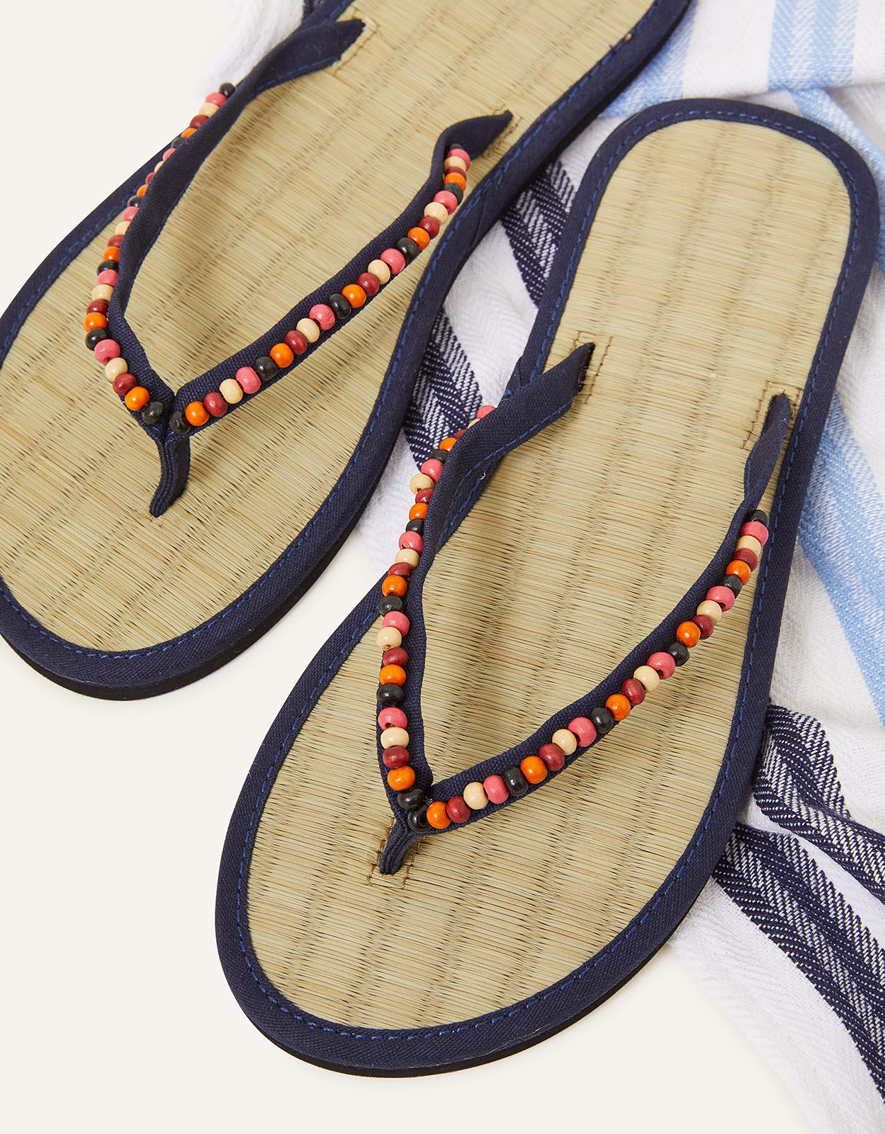 Wooden Beaded Seagrass Flip Flops Multi Flip flops Accessorize