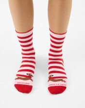 Stripy Dachshund Christmas Socks, , large