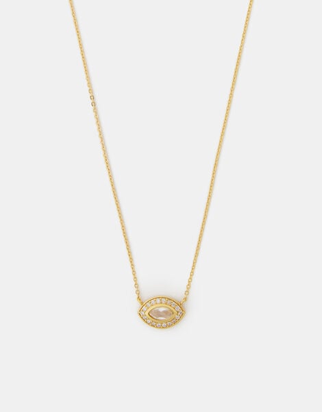 14ct Gold-Plated Diamanté Evil Eye Necklace, , large