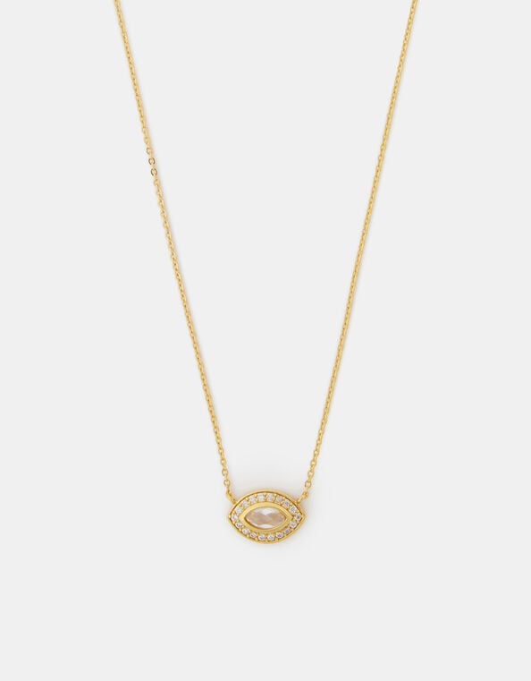 14ct Gold-Plated Diamanté Evil Eye Necklace, , large