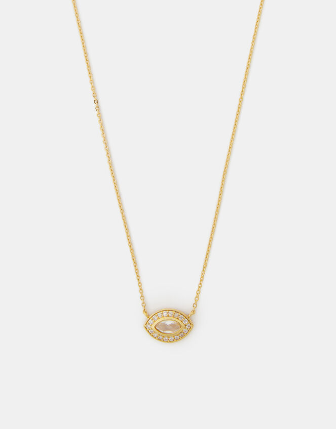14ct Gold-Plated Diamanté Evil Eye Necklace, , large