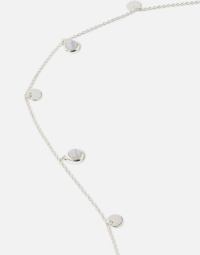Sterling Silver Blue Agate Station Necklace, , large