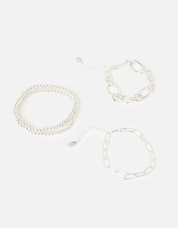 Reconnected Chain Bracelets 5 Pack Silver, Silver (SILVER), large