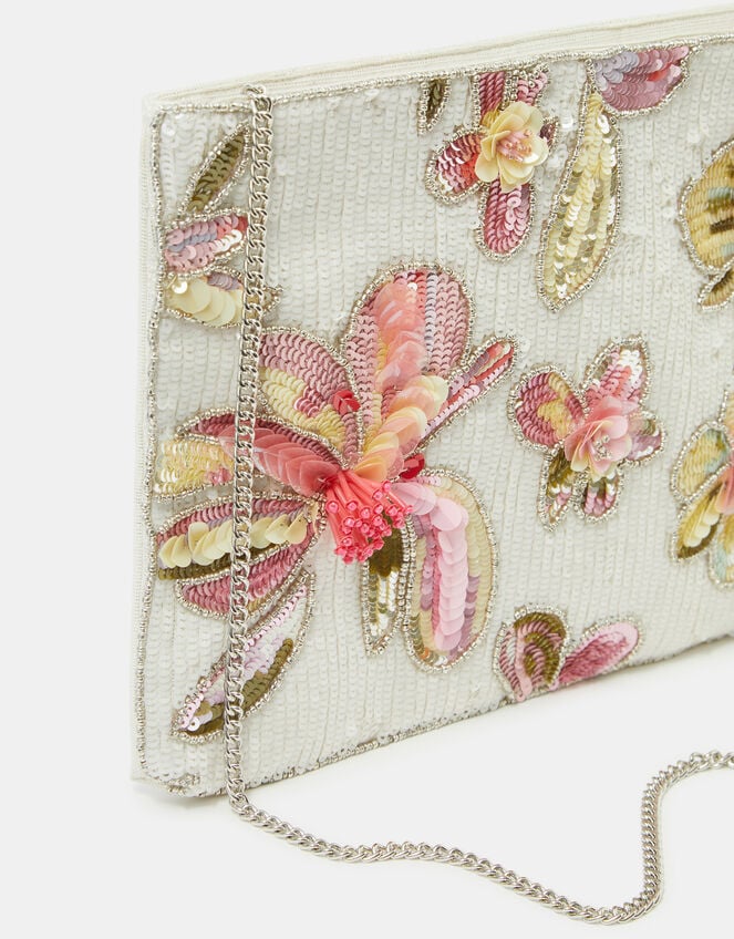 Floral Sequin Clutch Bag, , large