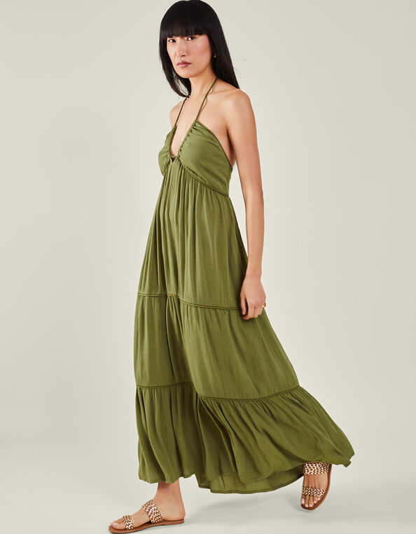 Halter Maxi Dress, Green (KHAKI), large