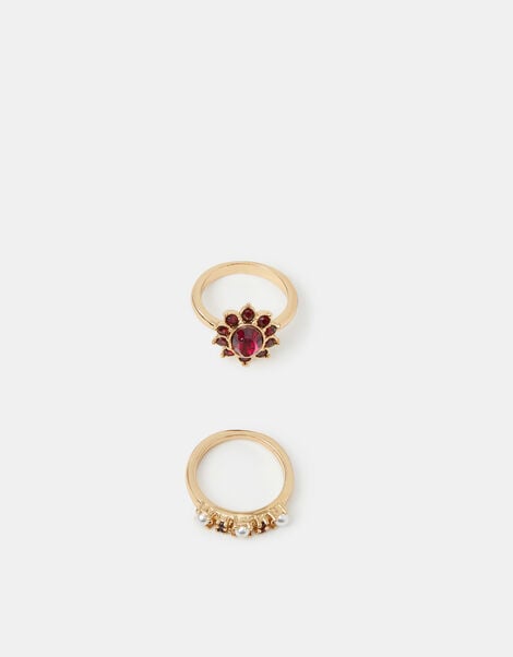 2-Pack Gemtstone Pearl Rings, Red (RED), large