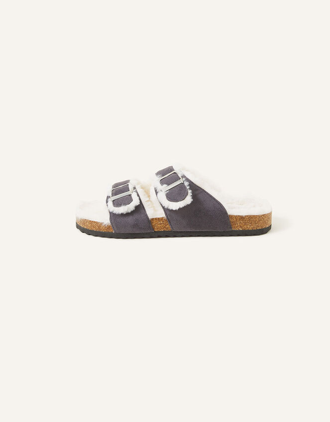 Double Strap Suede Sandals, Black (BLACK), large