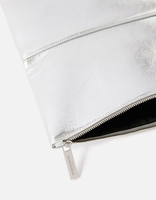 Foldover Clutch Bag, Silver (SILVER), large