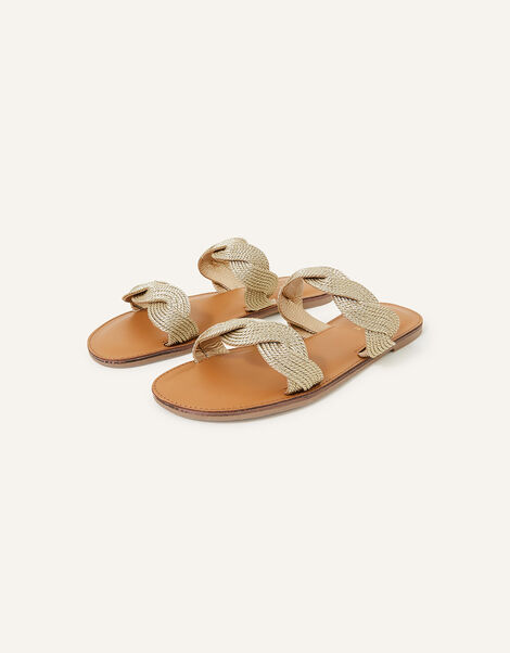 Twisted Two-Strap Sliders, Gold (GOLD), large