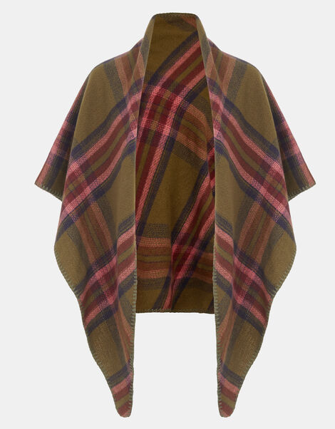 Blanket Check Poncho, , large