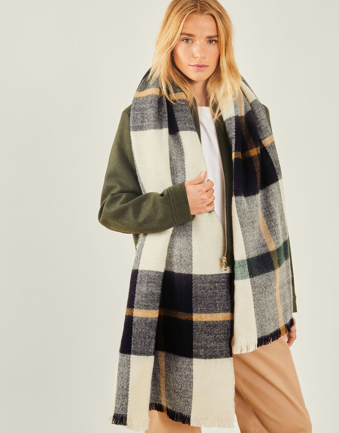 Woven Check Print Blanket Scarf, , large