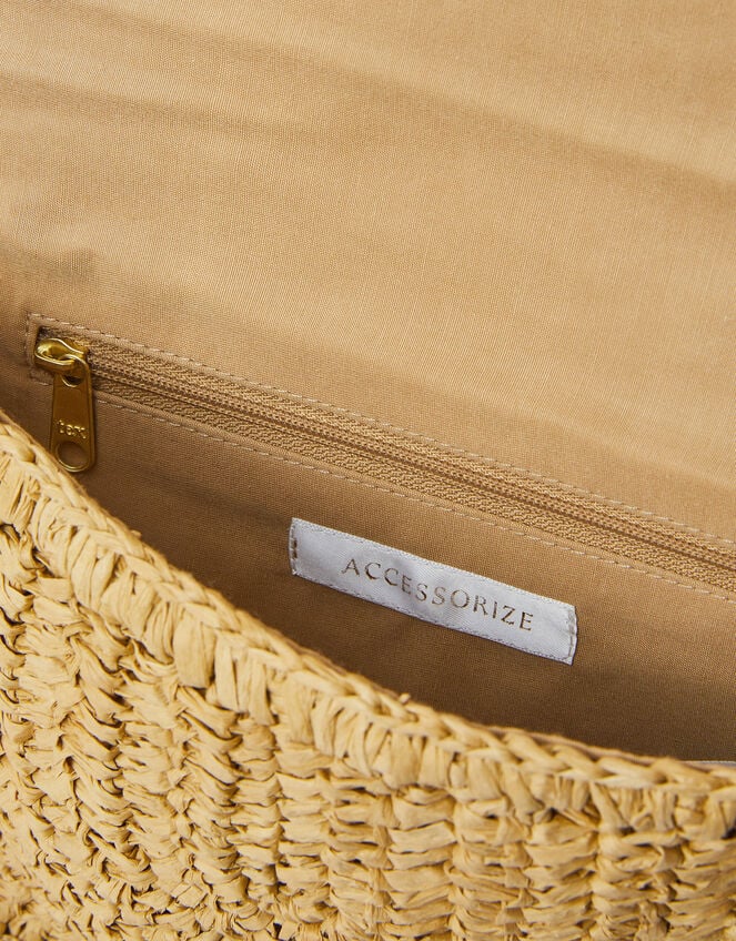 Embroidered Raffia Crossbody Bag, , large