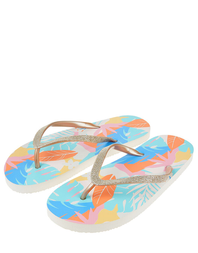 Metallic Palm Print Flip Flops, Multi (BRIGHTS-MULTI), large