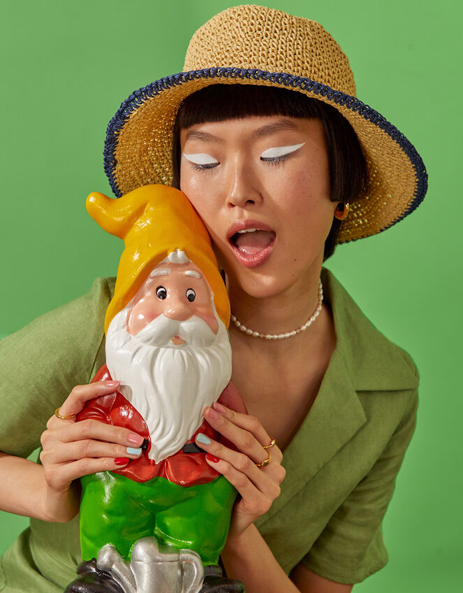 Stripe Trim Straw Bucket Hat, , large