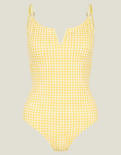 V-Front Gingham Swimsuit, Yellow (YELLOW), large