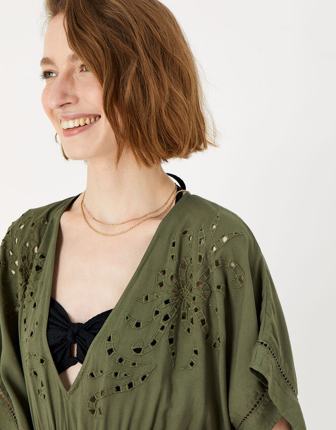 Cutwork Kaftan, Green (KHAKI), large