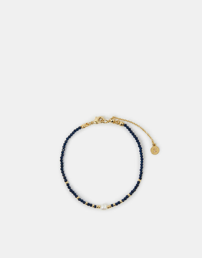 14ct Gold-Plated Pearl Beaded Bracelet, Blue (BLUE), large
