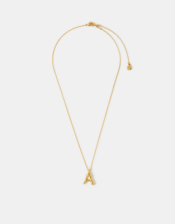 14ct Gold-Plated Molten Initial Pendant Necklace, Gold (GOLD), large