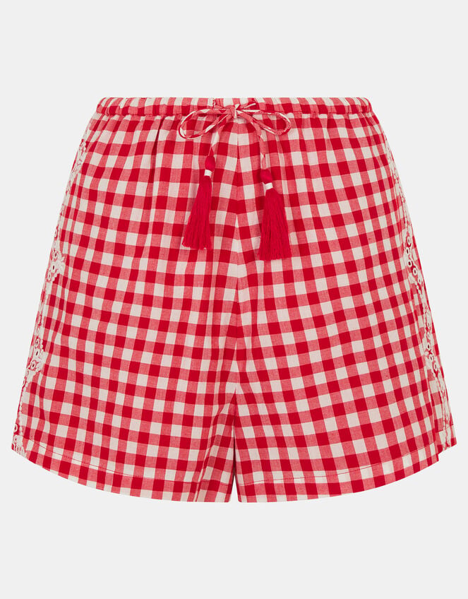 Cutwork Gingham Shorts, Red (RED), large