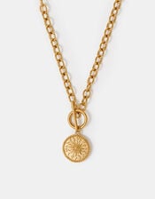 Stainless Steel Sun Coin Pendant Necklace, , large