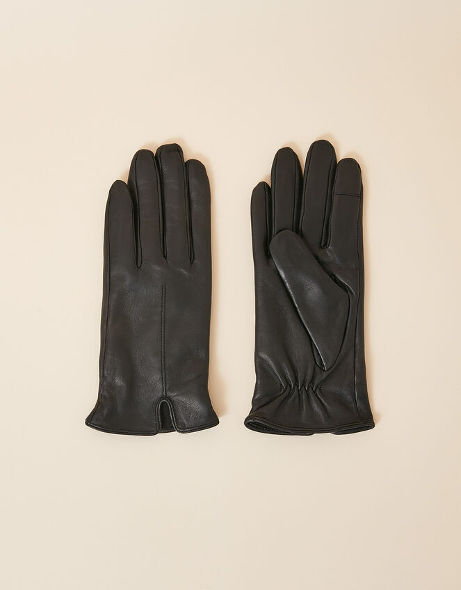 Touchscreen Leather Gloves, Black (BLACK), large