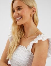 Sleeveless Smocked Broderie Sundress, White (WHITE), large