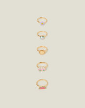 5-Pack Girls Fruit Adjustable Rings, , large