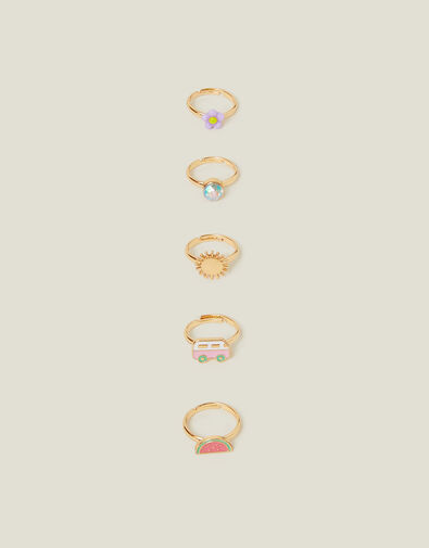 5-Pack Girls Fruit Adjustable Rings, , large