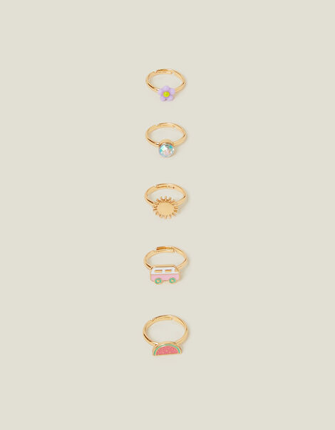 5-Pack Girls Fruit Adjustable Rings, , large
