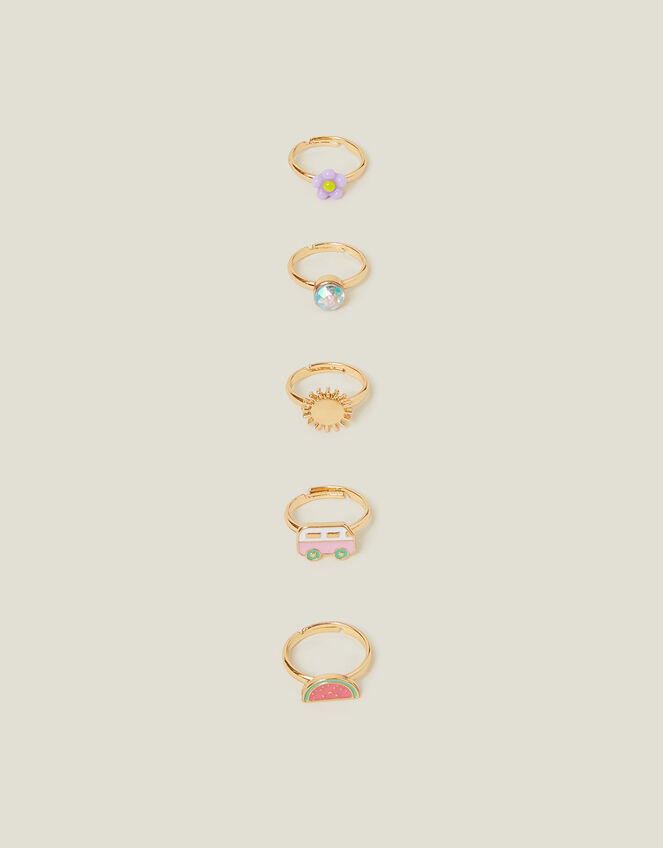 5-Pack Girls Fruit Adjustable Rings, , large
