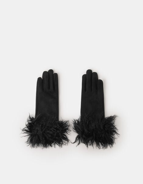Shaggy Faux Fur Cuff Gloves, , large