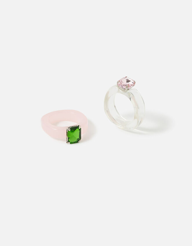 Resin Gem Ring Set of Two, Multi (PASTEL-MULTI), large