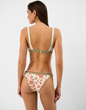 Floral Print Band Bikini Top, Ivory (IVORY), large