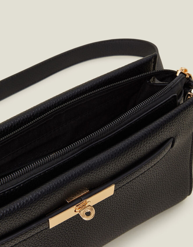 Twist Lock Faux Leather Cross-Body Bag, Black (BLACK), large