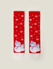 Girls Hugging Snowman Socks, Red (RED), large