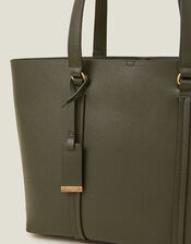 Faux Leather Tote Bag, Green (KHAKI), large