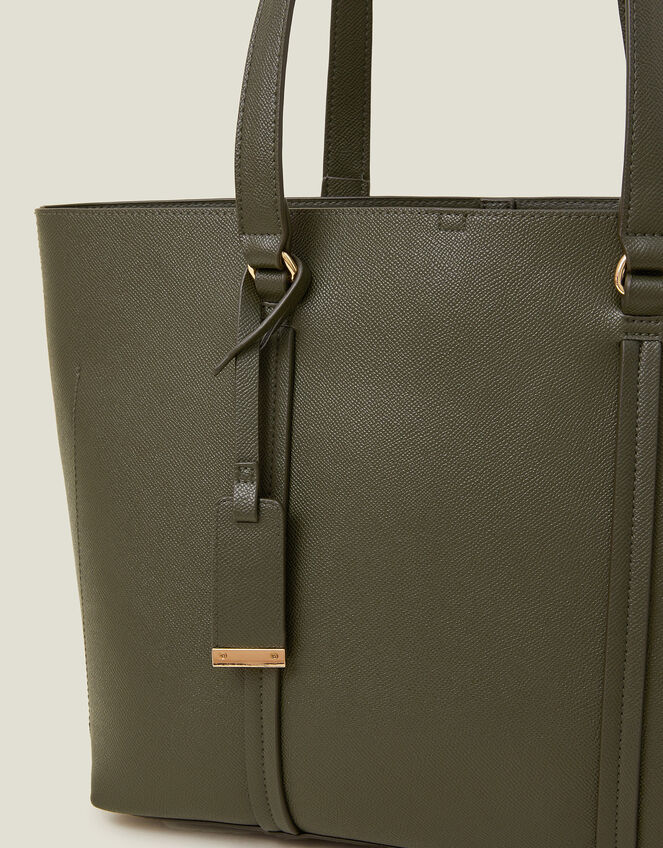 Faux Leather Tote Bag, Green (KHAKI), large