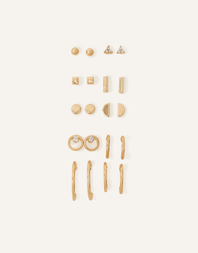 Stud and Hoop Earrings 10 Pack, Gold (GOLD), large