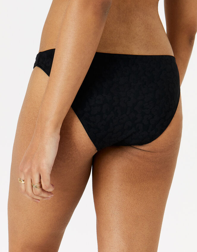 Leopard Jacquard Bikini Bottoms, Black (BLACK), large