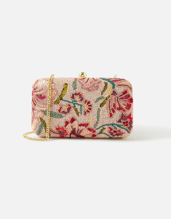 Floral Beaded Hardcase Clutch Bag, , large