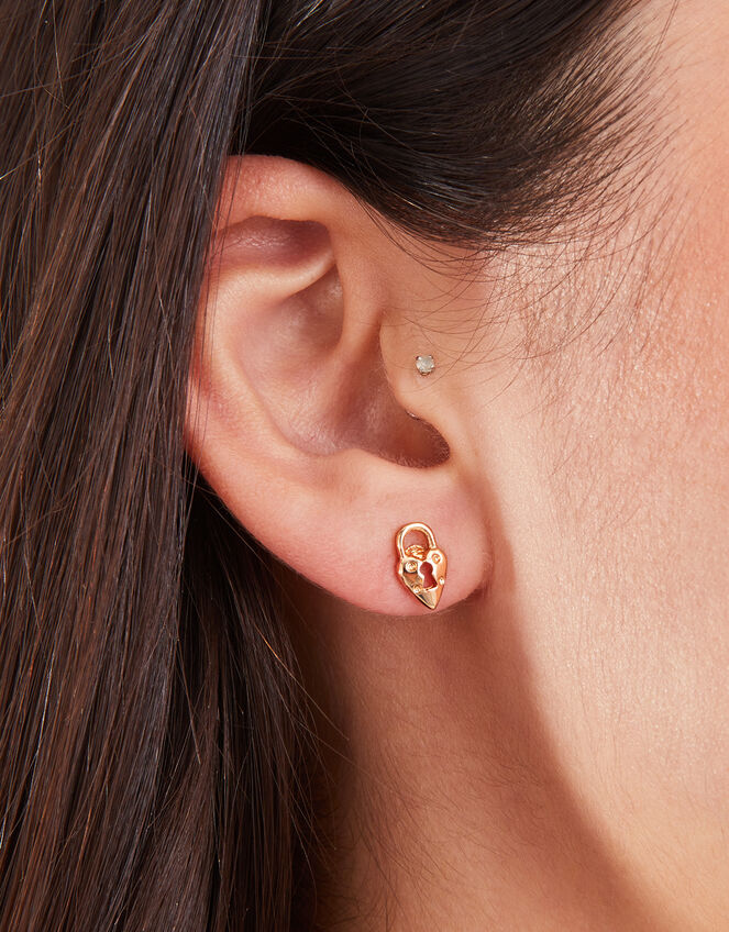 Lock and Key Stud Earrings Set of Three Studs Accessorize UK