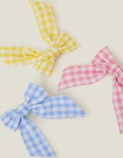 3-Pack Girls Gingham Bow Hair Clips, , large