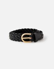 Plaited Weave Leather Belt , Black (BLACK), large