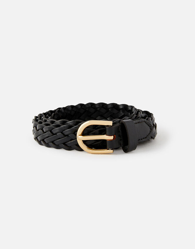 Plaited Weave Leather Belt , Black (BLACK), large