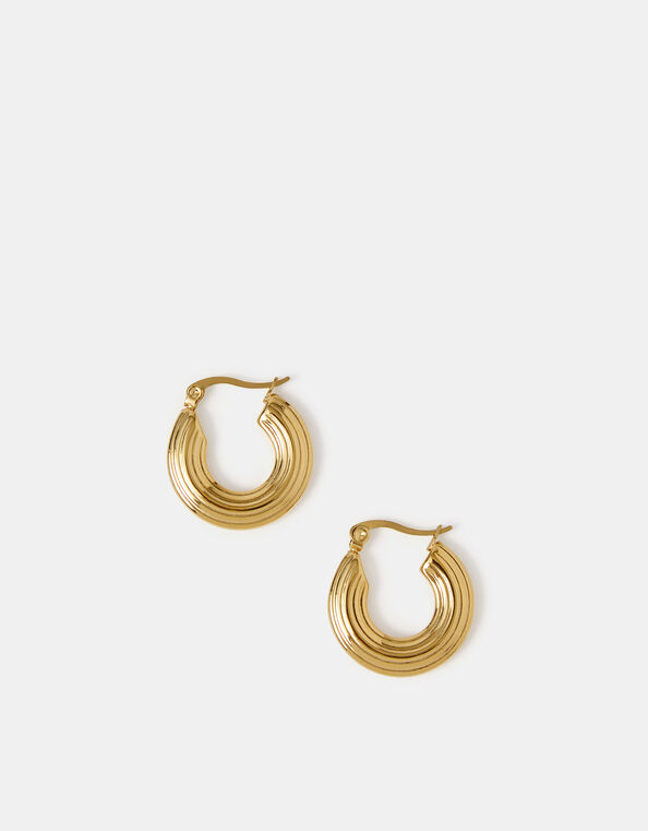 Stainless Steel Textured Hoop Earrings, , large