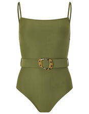 Belted Swimsuit, Green (KHAKI), large